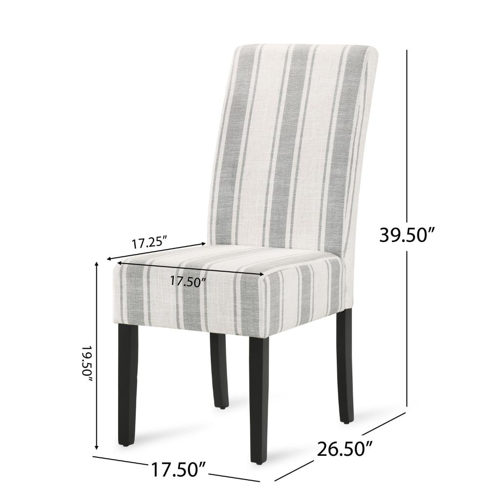 Dinner Chair Set of 2 Retro Style Armless Design White Gray Stripes BM327685