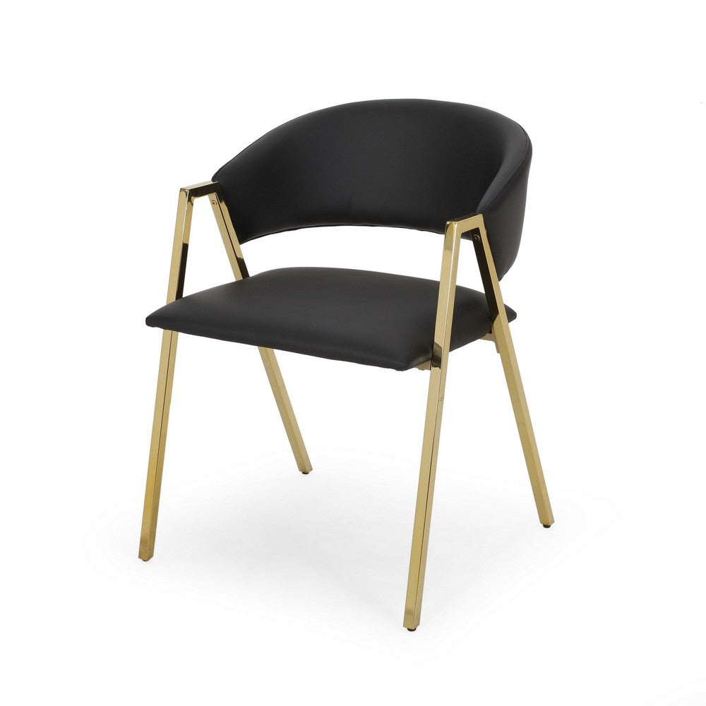Dining Chair Set of 2 | Modern Black Faux Leather | Gold Metal Legs