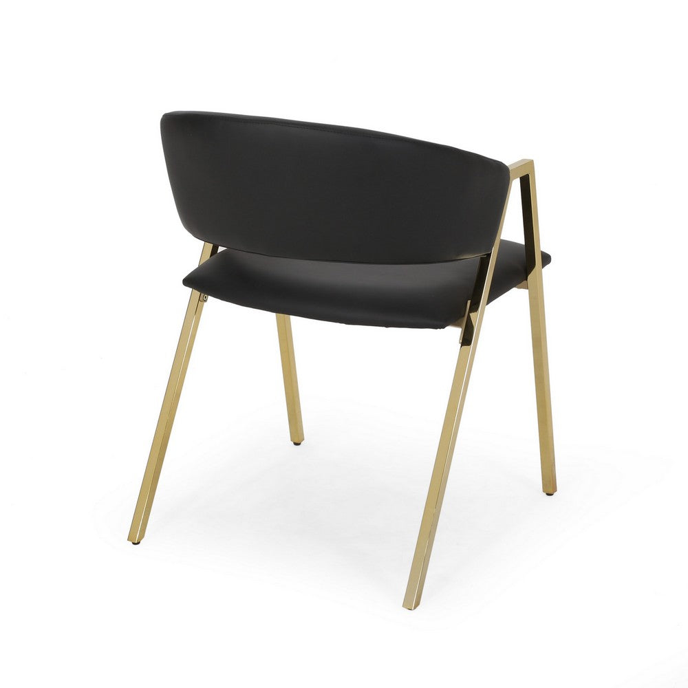 Dining Chair Set of 2 | Modern Black Faux Leather | Gold Metal Legs