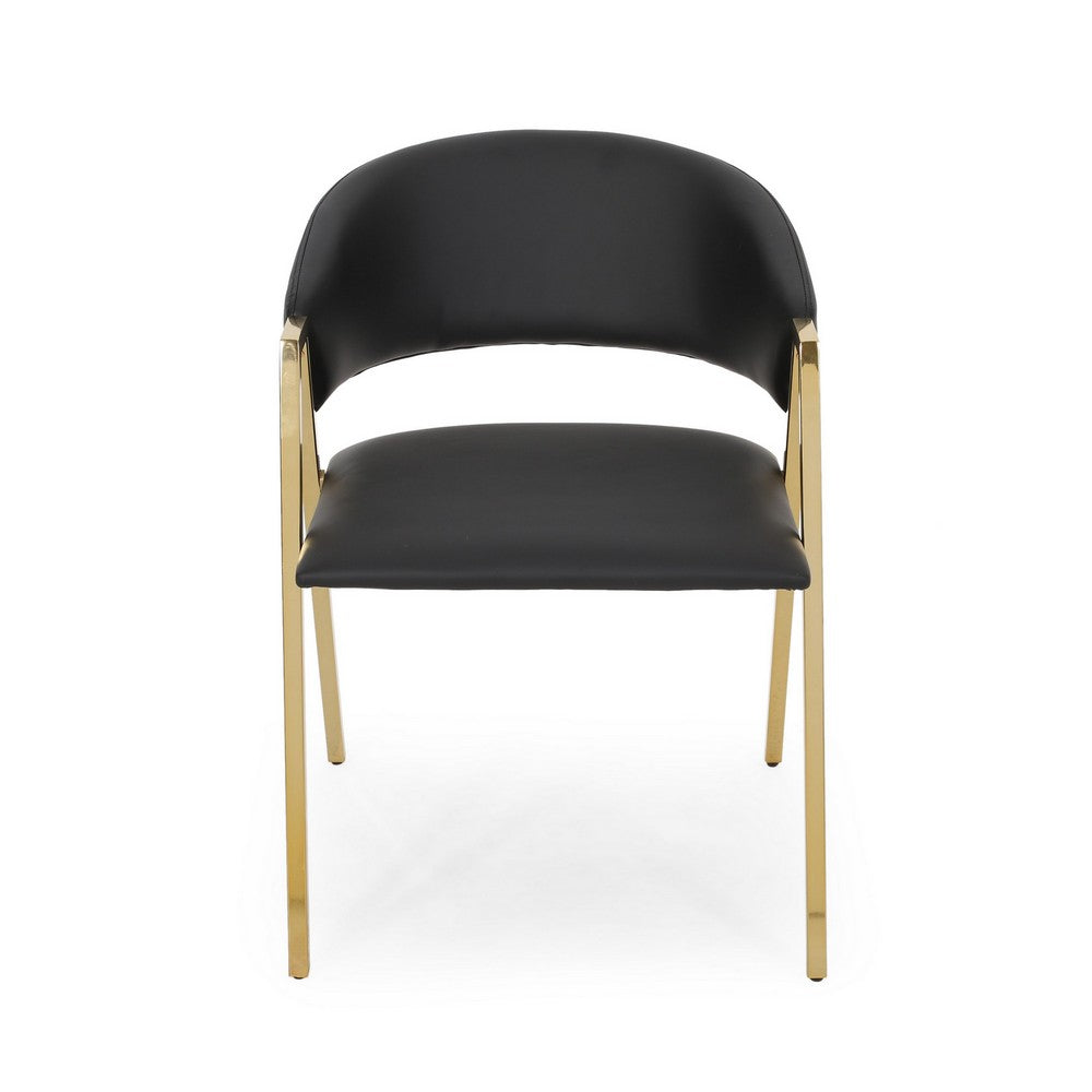 Dining Chair Set of 2 | Modern Black Faux Leather | Gold Metal Legs