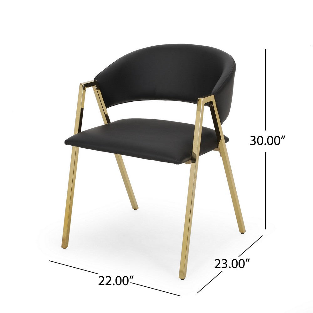Dining Chair Set of 2 | Modern Black Faux Leather | Gold Metal Legs