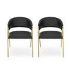 Dining Chair Set of 2 | Modern Black Faux Leather | Gold Metal Legs