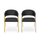 Dining Chair Set of 2 | Modern Black Faux Leather | Gold Metal Legs