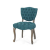 Dining Chair Set of 2 | Button Tufted Teal Fabric Design | Rubberwood