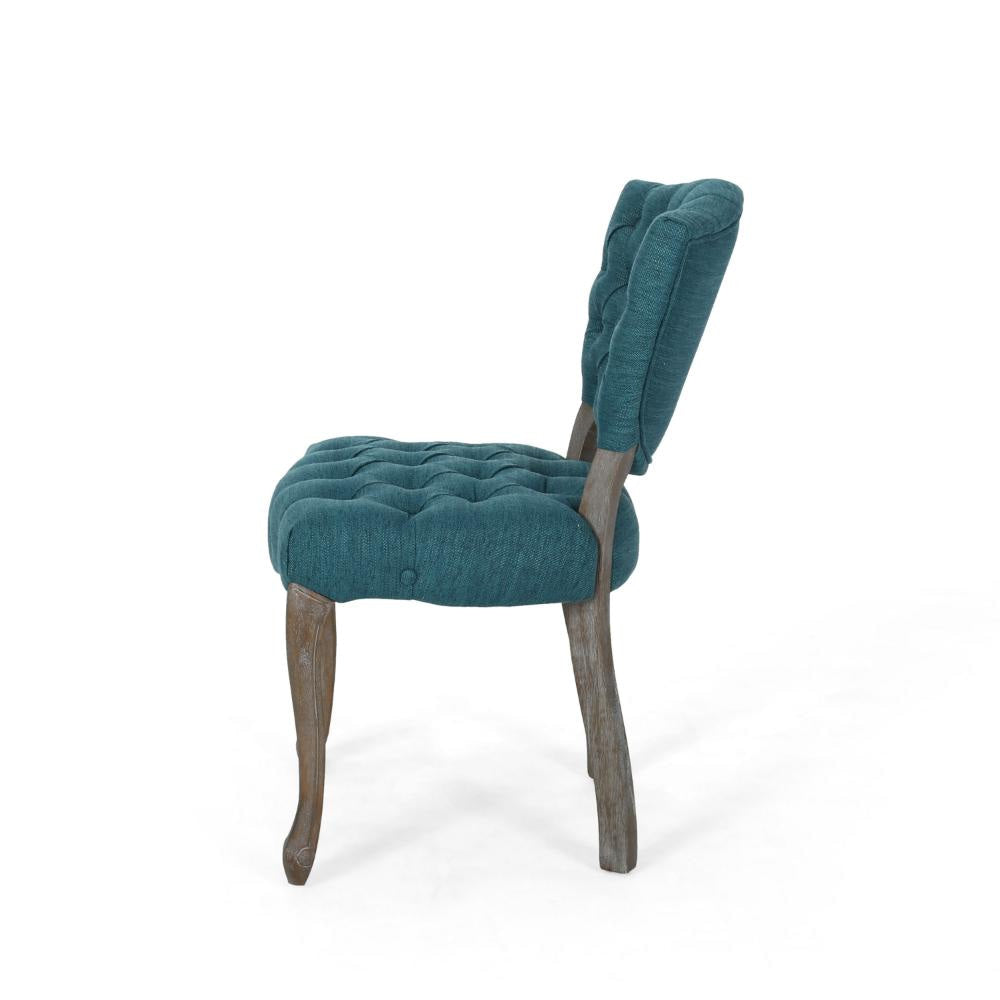 Dining Chair Set of 2 Button Tufted Teal Fabric Design Rubberwood BM327688