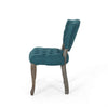 Dining Chair Set of 2 | Button Tufted Teal Fabric Design | Rubberwood