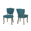 Dining Chair Set of 2 | Button Tufted Teal Fabric Design | Rubberwood