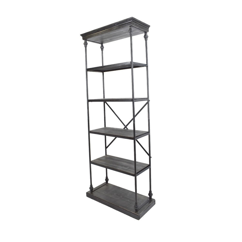 Sweet Bookcase 85 Inch 5 Shelves Gray Metal Pipe Design Fir Wood BM327690
