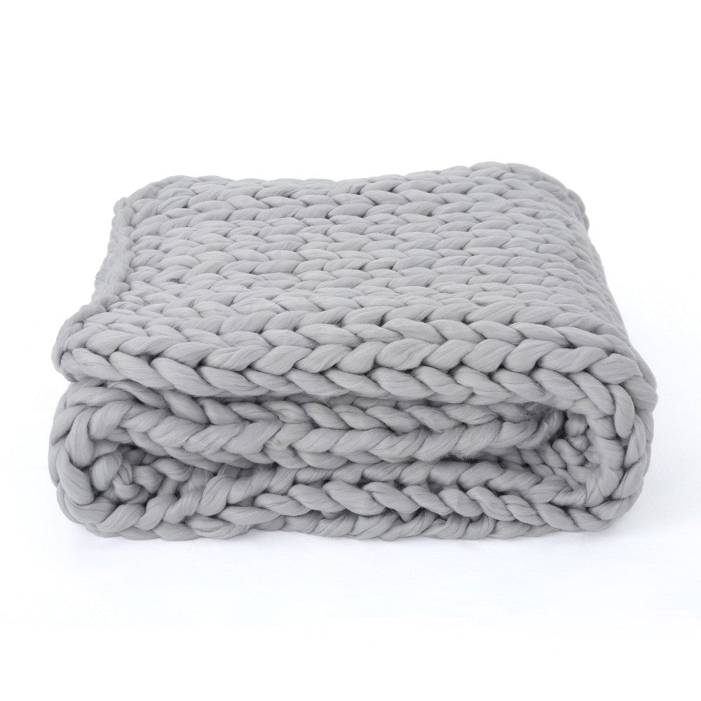 Moon Throw Blanket, 60 Inch, Knitted Design, Acrylic, Silvery Gray
