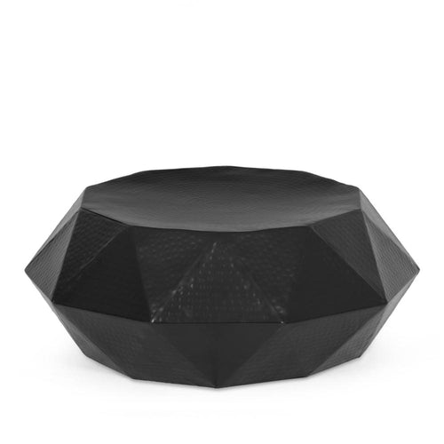 Kim Coffee Table, 28 Inch Round, Geometric Modern Black Aluminum