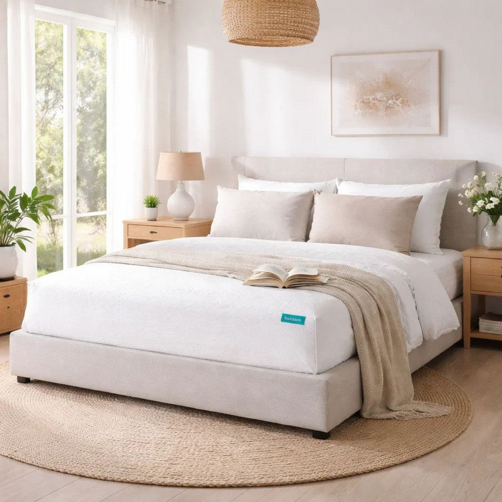 Queen Mattress Protector, Pocket Design, Waterproof Cream White Fabric