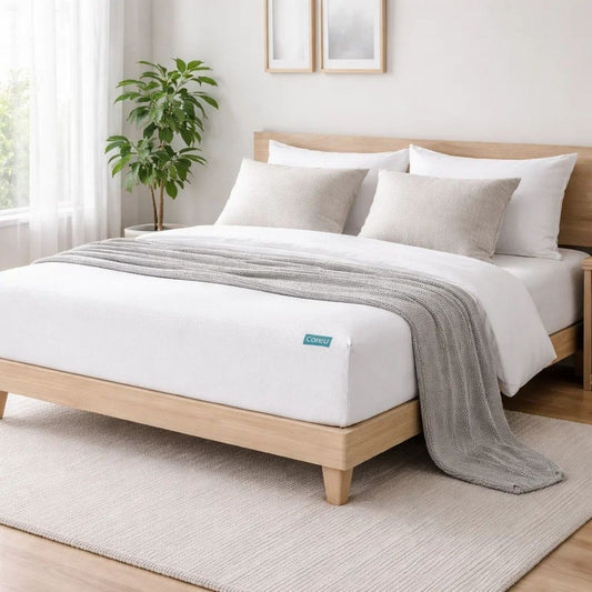 Queen Mattress Protector, Pocket Design, Waterproof Cream White Fabric