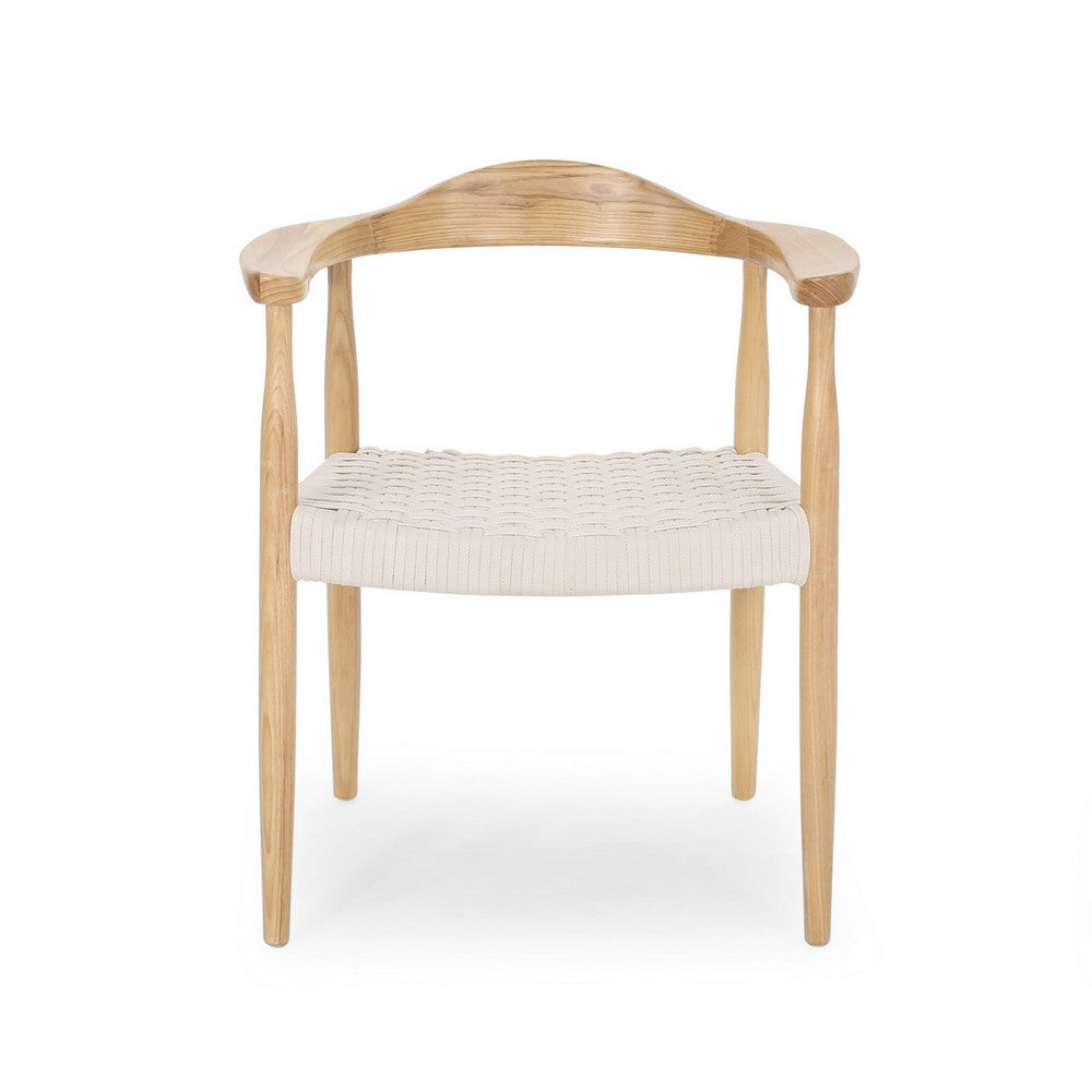 Accent Armchair | White Rope Woven Style Seat | Natural Brown Ash Wood