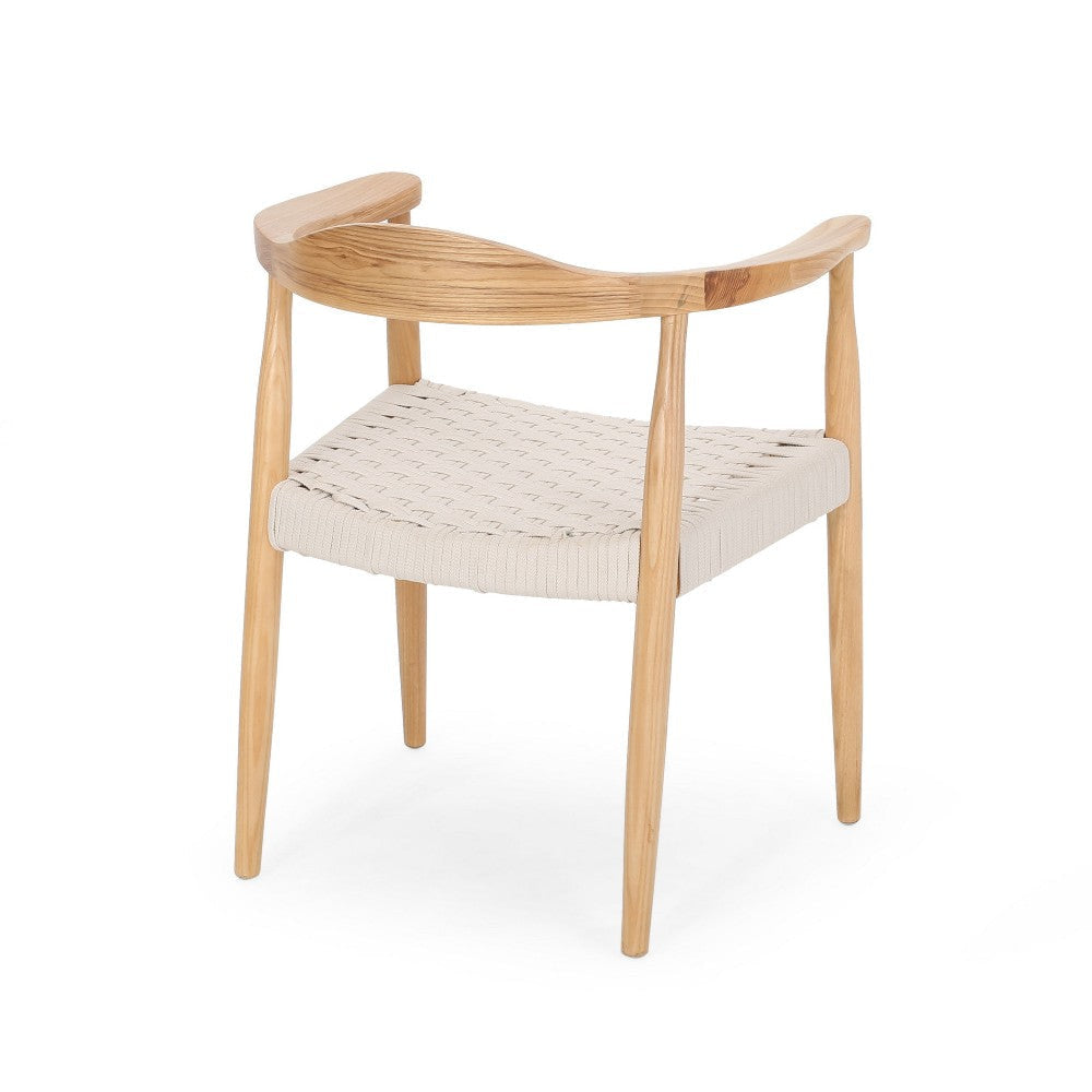 Accent Armchair White Rope Woven Style Seat Natural Brown Ash Wood BM327709