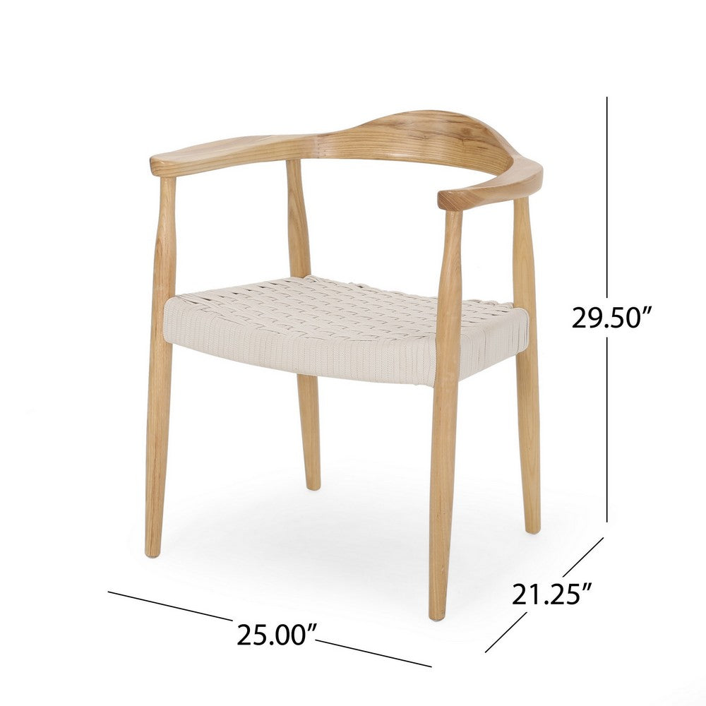 Accent Armchair | White Rope Woven Style Seat | Natural Brown Ash Wood