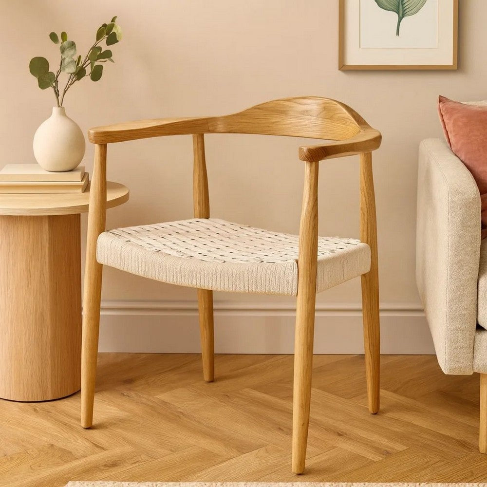 Accent Armchair | White Rope Woven Style Seat | Natural Brown Ash Wood