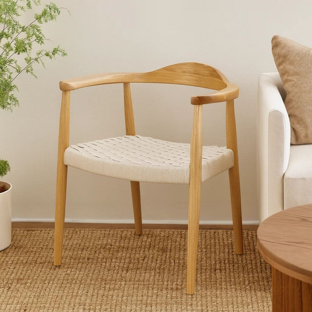 Accent Armchair | White Rope Woven Style Seat | Natural Brown Ash Wood