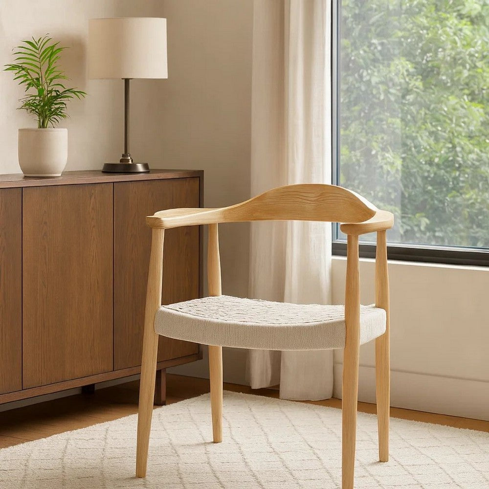 Accent Armchair | White Rope Woven Style Seat | Natural Brown Ash Wood