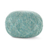 Trail Pouf Ottoman, 20 Inch, Round, Knitted Boho Design, Teal Wool