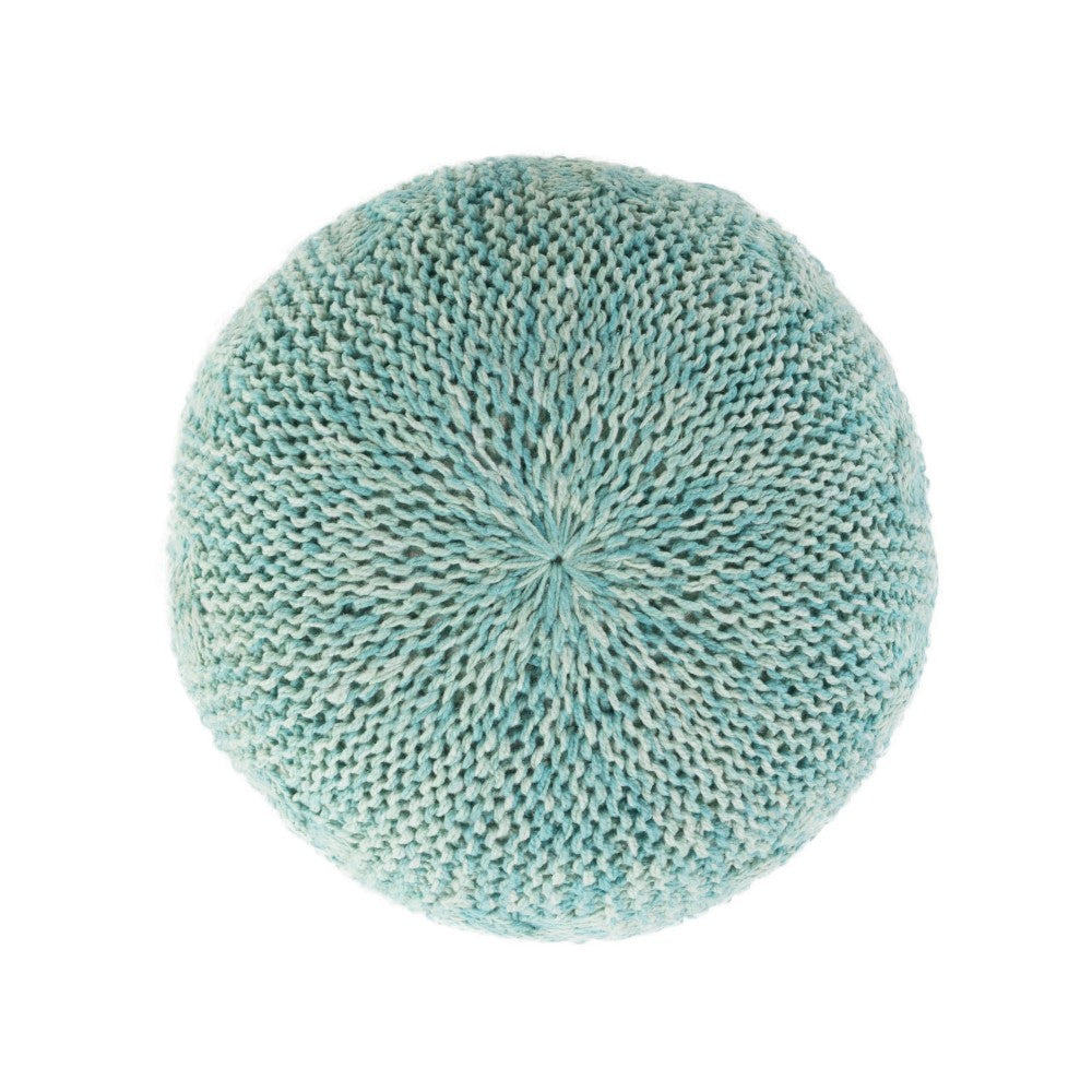 Trail Pouf Ottoman 20 Inch Round Knitted Boho Design Teal Wool BM327713