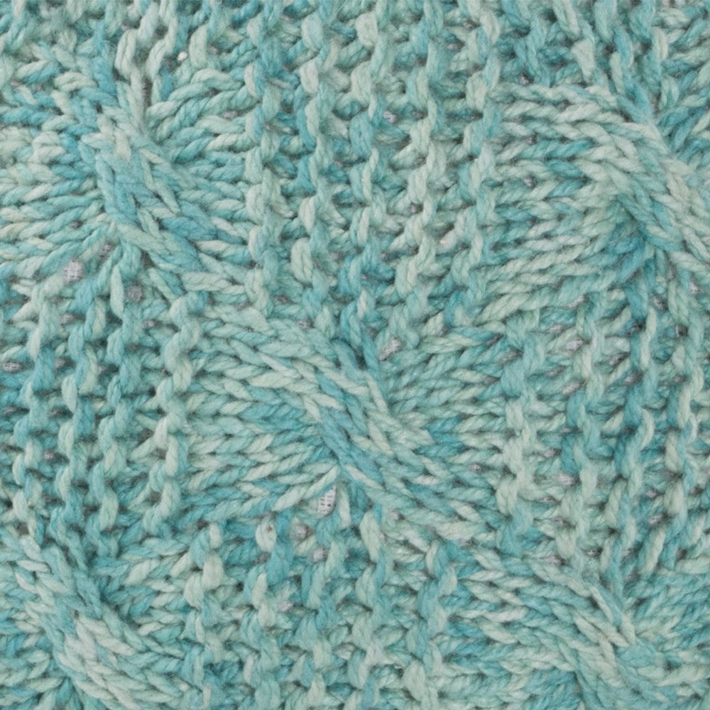 Trail Pouf Ottoman 20 Inch Round Knitted Boho Design Teal Wool BM327713