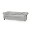 Sofa, 85 Inch Chesterfield Light Gray Button Tufted Fabric Design