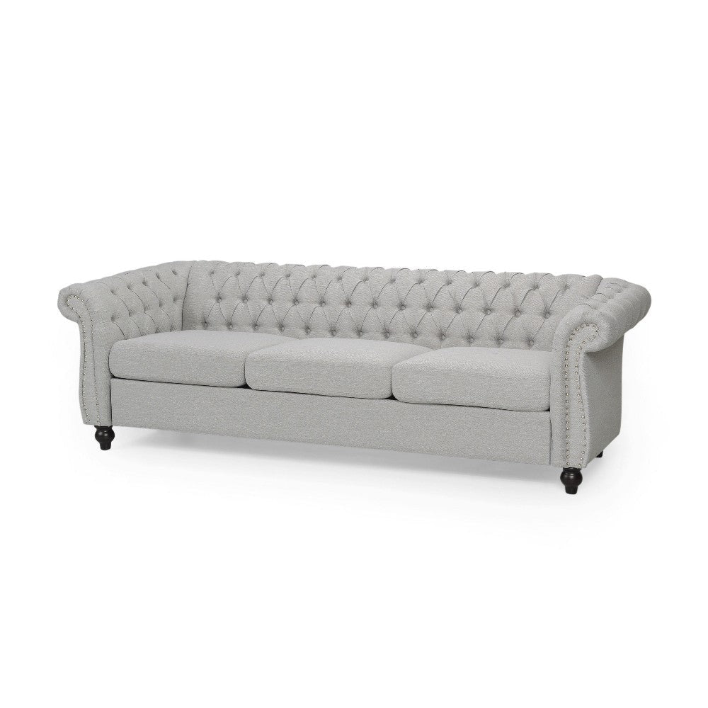 Sofa, 85 Inch Chesterfield Light Gray Button Tufted Fabric Design