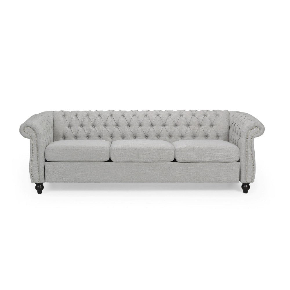 Sofa 85 Inch Chesterfield Light Gray Button Tufted Fabric Design BM327724