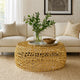 Coffee Table, 28 Inch Round Plinth Mesh Design, Open Gold Metal Frame