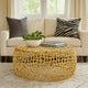 Coffee Table, 28 Inch Round Plinth Mesh Design, Open Gold Metal Frame
