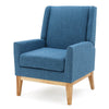 Accent Club Chair, Smooth Textured Design Blue Microfiber, Brown Wood