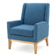 Accent Club Chair, Smooth Textured Design Blue Microfiber, Brown Wood
