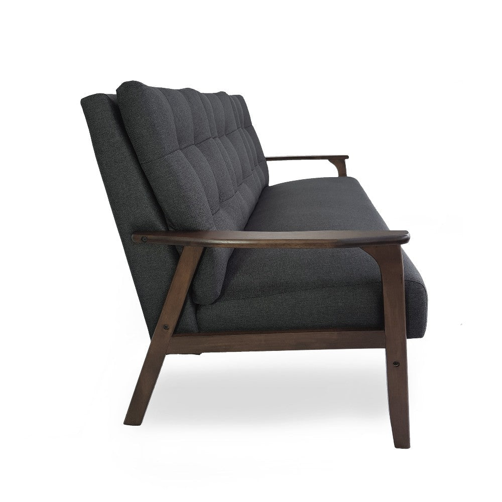 Sofa 66 Inch Button Tufted Design Dark Gray Fabric Birch Wood BM327727