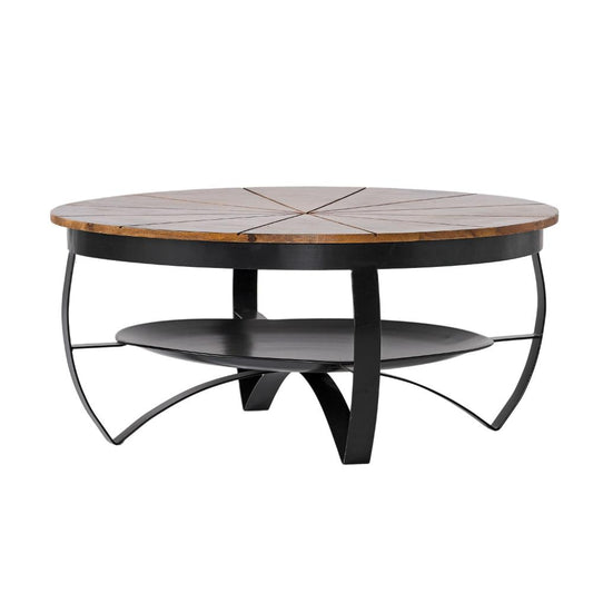 Coffee Table, 36 Inch, Round Mango Wood Top, Iron Curved Legs, Brown