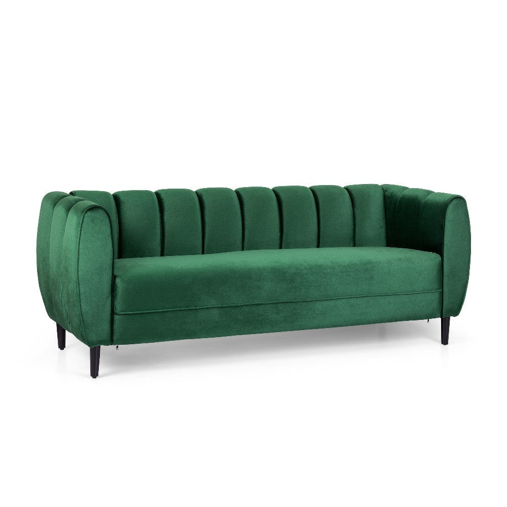 Orla Sofa, 83 Inch, Retro Channel Tufted Stitch Design, Green Velvet