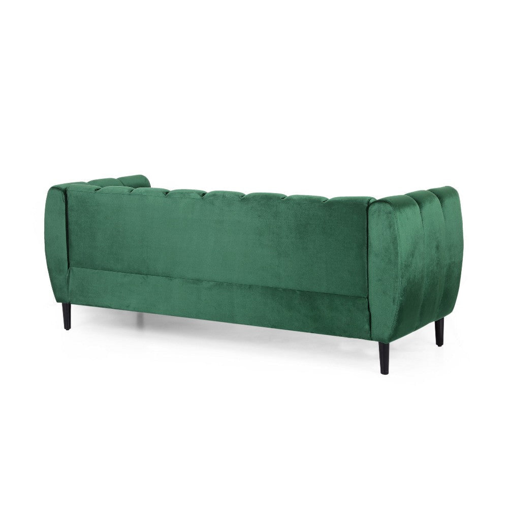 Orla Sofa 83 Inch Retro Channel Tufted Stitch Design Green Velvet BM327732