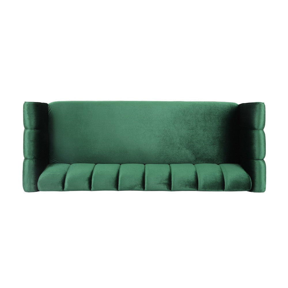 Orla Sofa 83 Inch Retro Channel Tufted Stitch Design Green Velvet BM327732