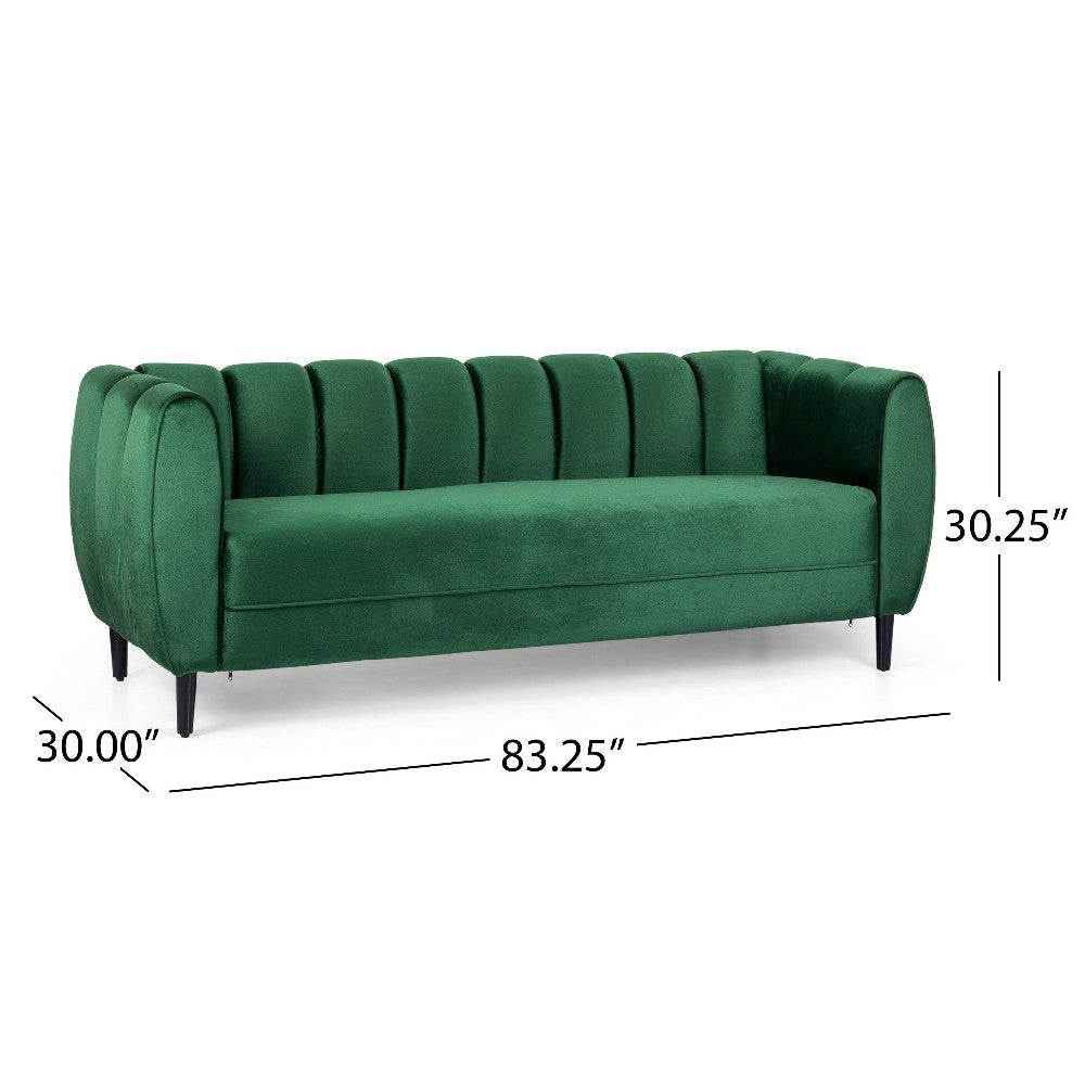 Orla Sofa 83 Inch Retro Channel Tufted Stitch Design Green Velvet BM327732