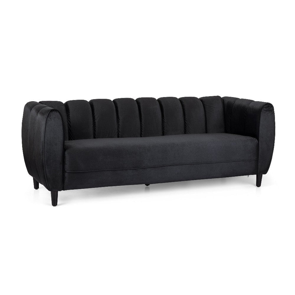 Orla Sofa, 83 Inch, Retro Channel Tufted Stitch Design, Black Velvet