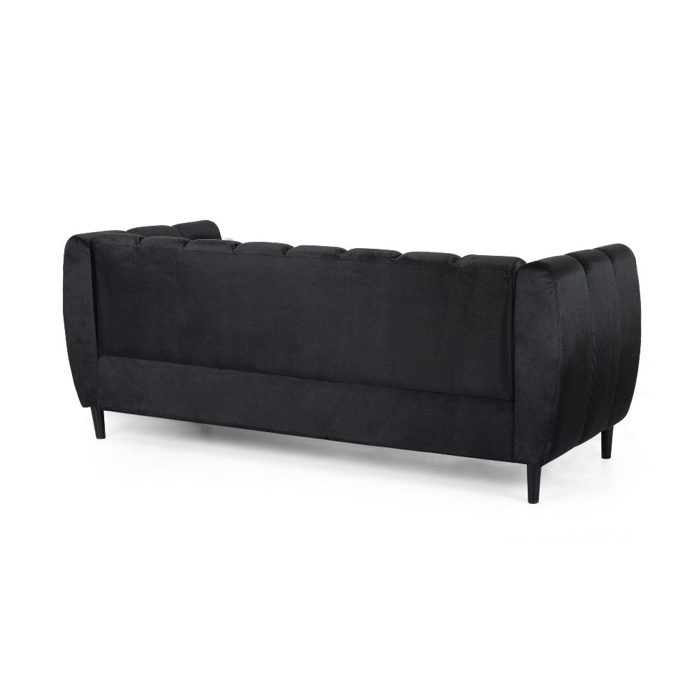Orla Sofa 83 Inch Retro Channel Tufted Stitch Design Black Velvet BM327733