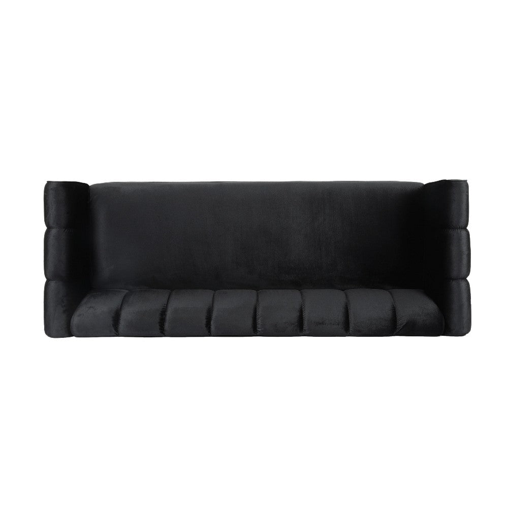 Orla Sofa 83 Inch Retro Channel Tufted Stitch Design Black Velvet BM327733
