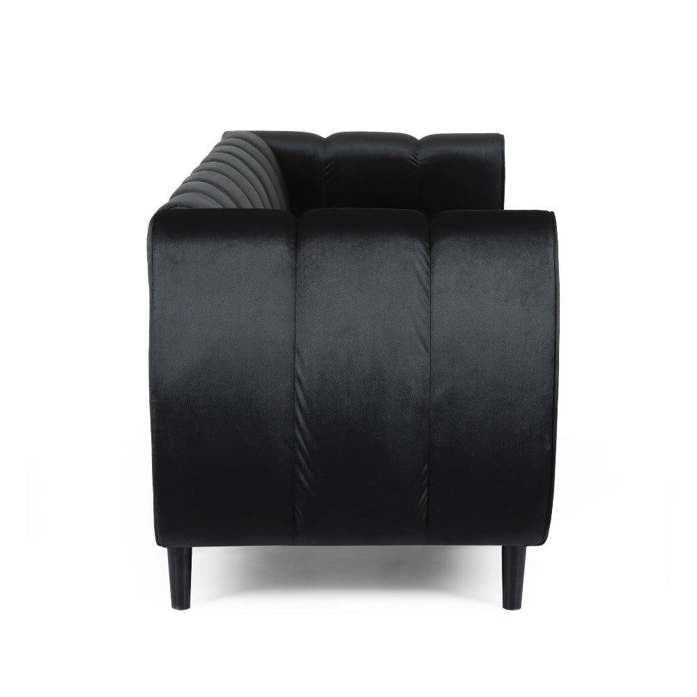 Orla Sofa 83 Inch Retro Channel Tufted Stitch Design Black Velvet BM327733
