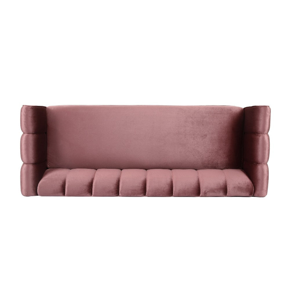 Orla Sofa 83 Inch Retro Channel Tufted Stitch Design Pink Velvet BM327734