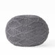 Ottoman Pouf, 20 Inch Round Shape, Knitted Boho Design, Gray Wool
