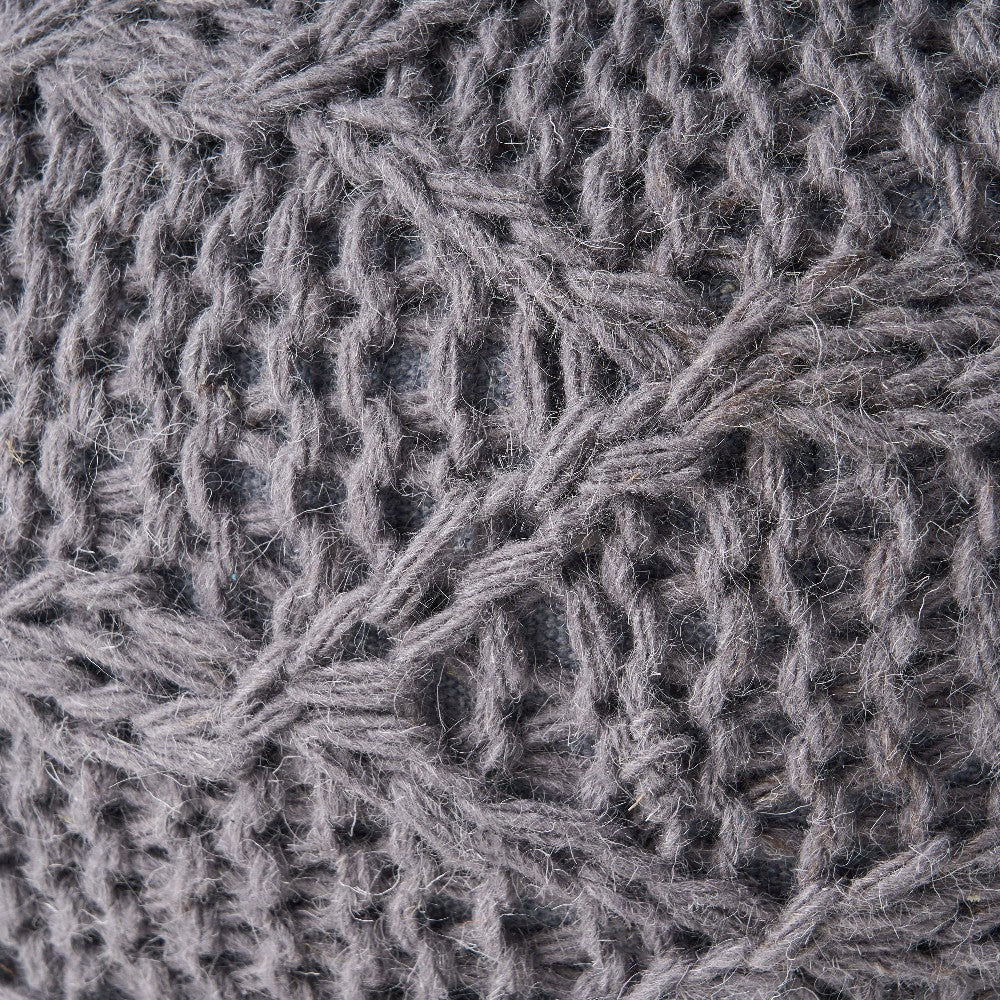 Ottoman Pouf 20 Inch Round Shape Knitted Boho Design Gray Wool BM327740