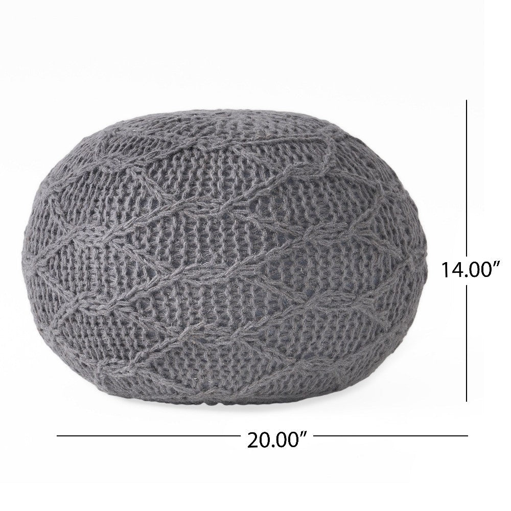Ottoman Pouf 20 Inch Round Shape Knitted Boho Design Gray Wool BM327740