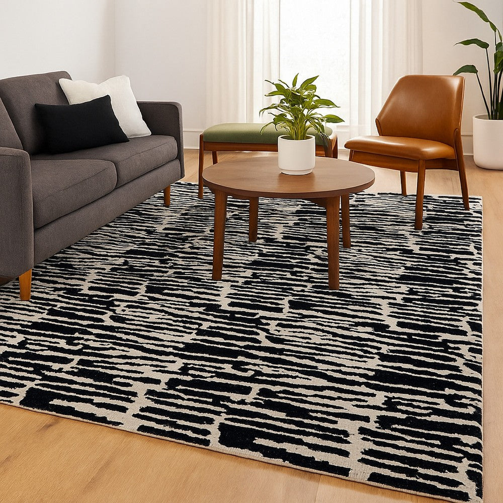 Ashley Shaw 10 x 14 Extra Large Area Rug | Black and Ivory Abstract Design