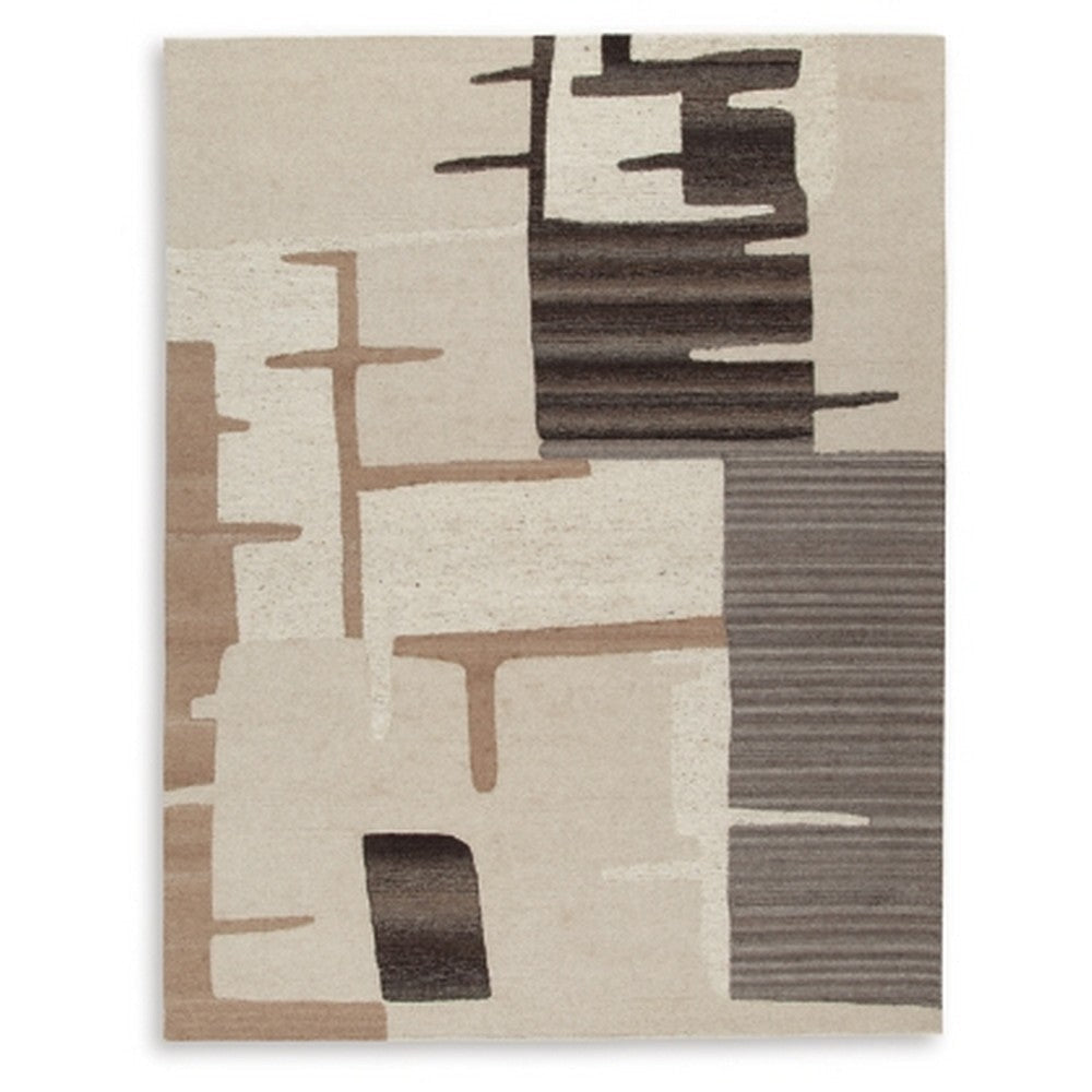 Ashley Keny 8 x 10 Large Area Rug | Beige Global Inspired Abstract Pattern