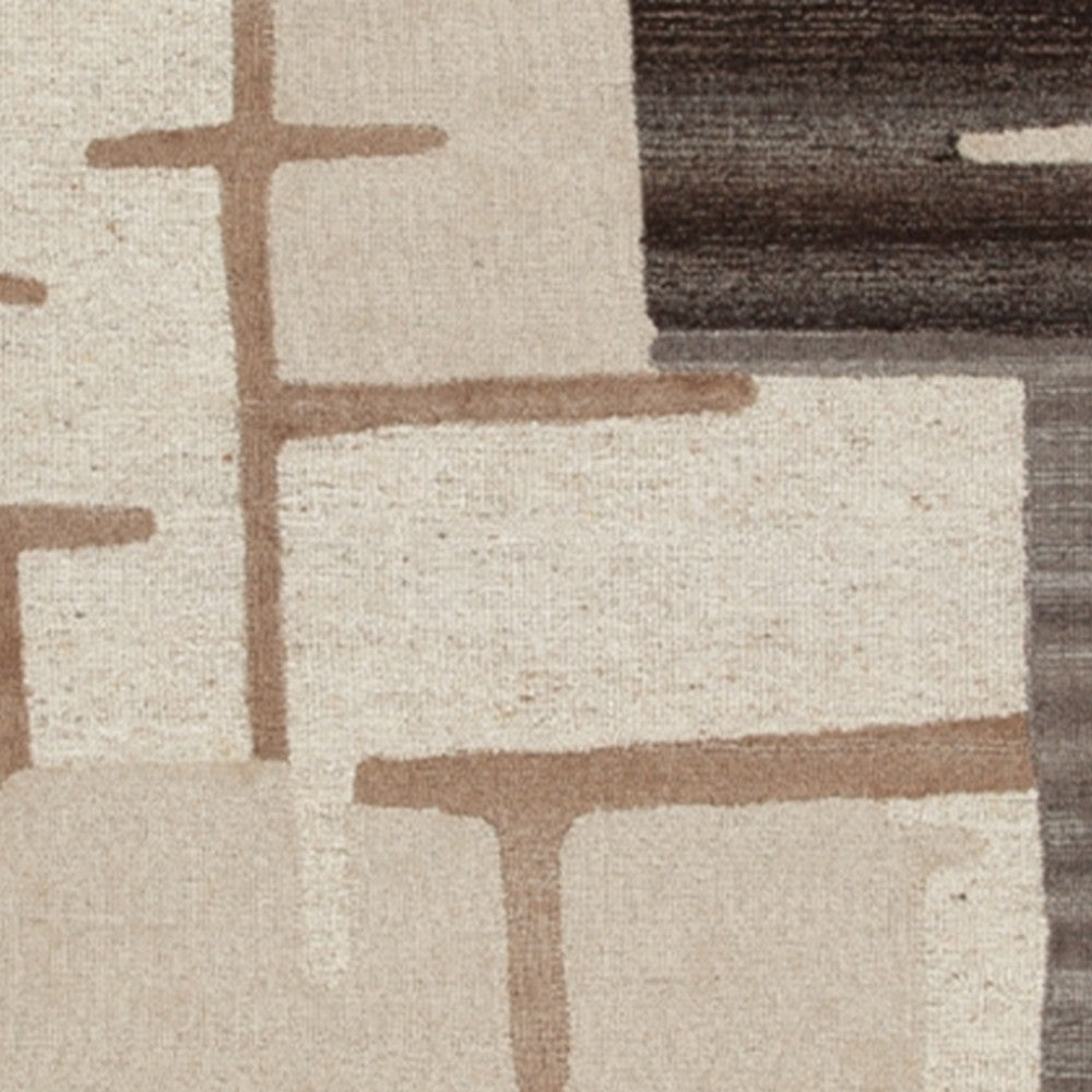Ashley Keny 8 x 10 Large Area Rug | Beige Global Inspired Abstract Pattern BM327749