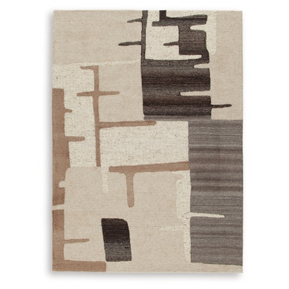 Ashley Keny 5 x 7 Medium Area Rug | Beige Global Inspired Abstract Pattern